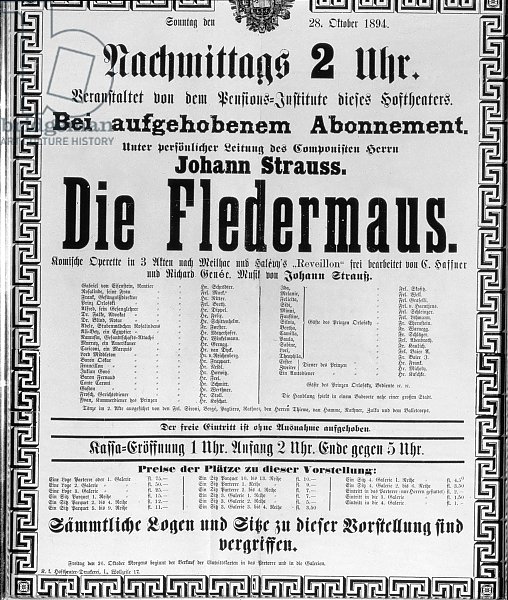 Poster advertising 'Die Fledermaus' 1894