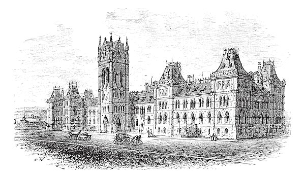 House of Parliament, Ottawa, Ontario, Canada, vintage engraving