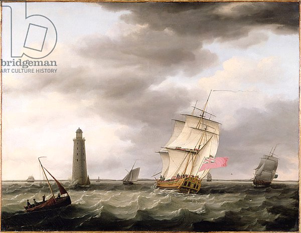 A Man of War passing the Eddystone Lighthouse, c.1773