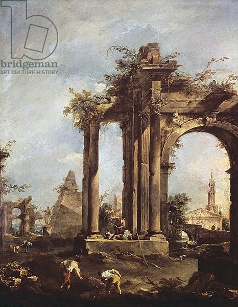 Capriccio with Roman Ruins, a Pyramid and Figures, 1760-70