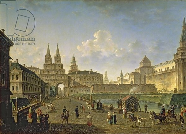 View of the Voskresensky and Nikolsky Gates and the Neglinny Bridge from Tverskay in Moscow, 1811