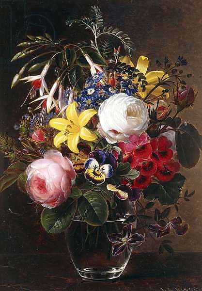 Roses, Lilies, Pansies and other Flowers in a Vase,