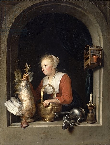 The Dutch Housewife or, The Woman Hanging a Cockerel in the Window, 1650