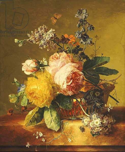 Roses and other Flowers in a Basket on a Marble Ledge, c.1742