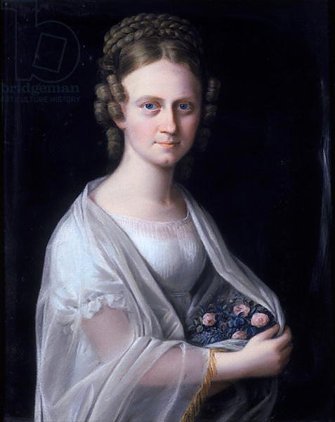 Portrait of a Woman with pink roses in her arms