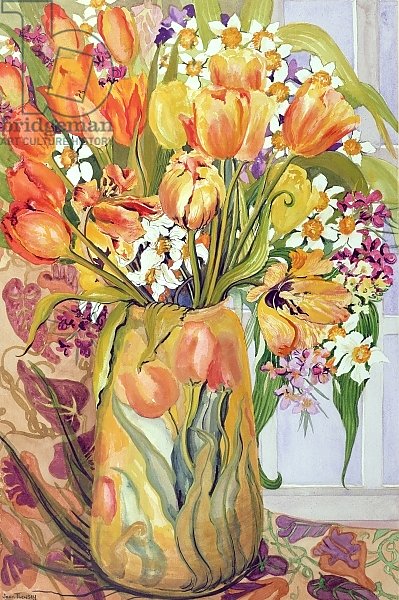 Tulips and Narcissi in an Art Nouveau Vase