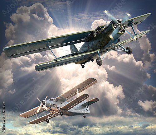 Постер Два ретро-самолета в воздухе