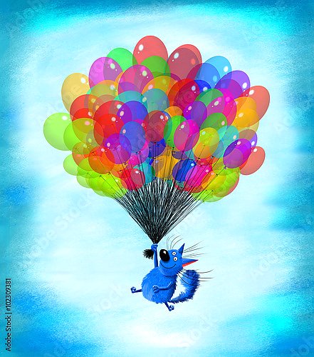 Котенок летающий на воздушных шарах