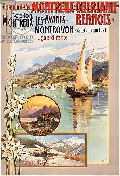 Poster advertising Montreux-Oberland-Bernois train journeys, c. 1910