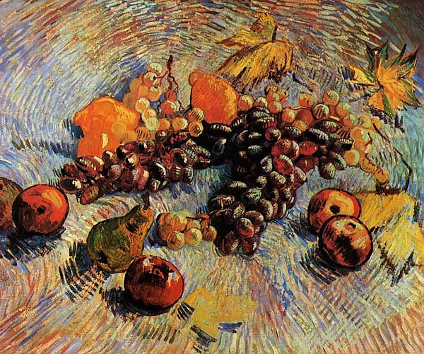 Натюрморт с яблоками, грушами, лимонами и виноградом