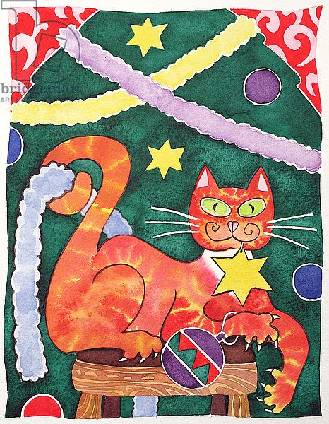 Christmas Cat with Decorations