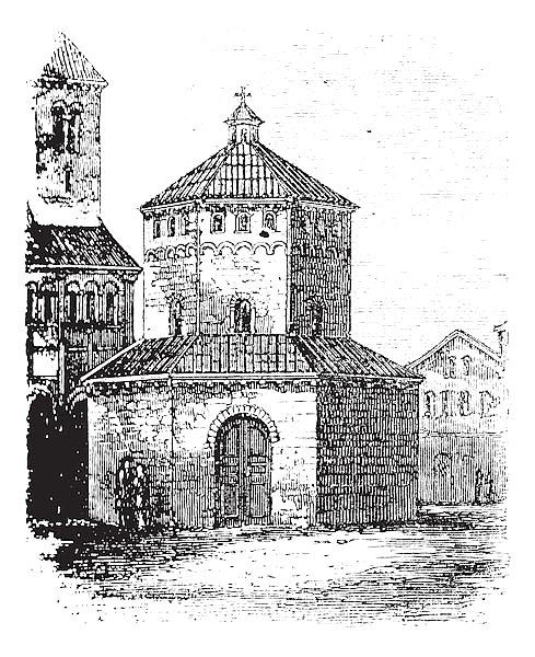 Baptistry of Novara vintage engraving