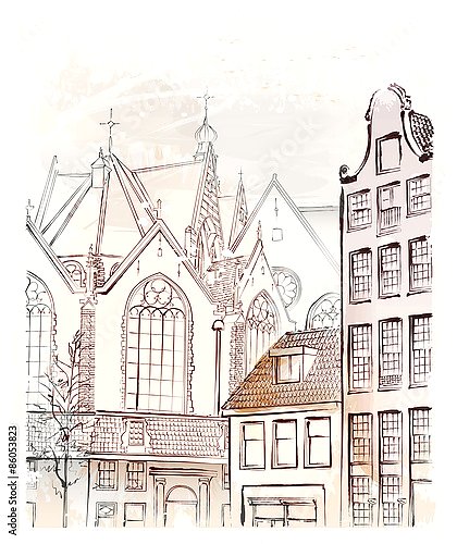 Постер Архитектурный эскиз Амстердама
