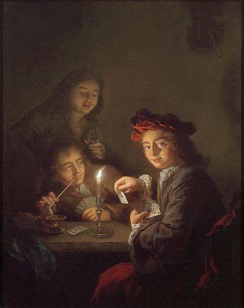 Мальчики, играющие в карты при свече