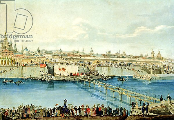 Laying of the Moskvoretsky Bridge in Moscow, 1830