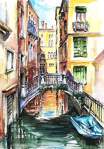 Венеция, канал, акварель