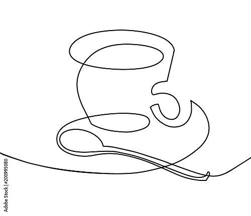 чашка кофе с чайной ложкой - непрерывный рисунок из линии