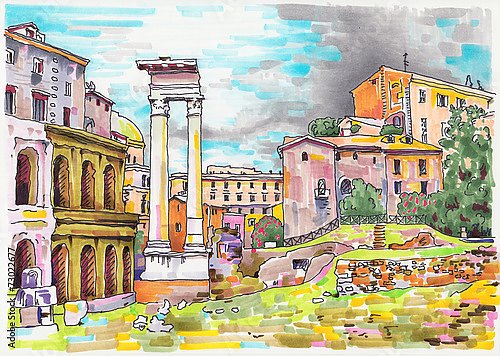 Италия, Рим, красочный городской пейзаж