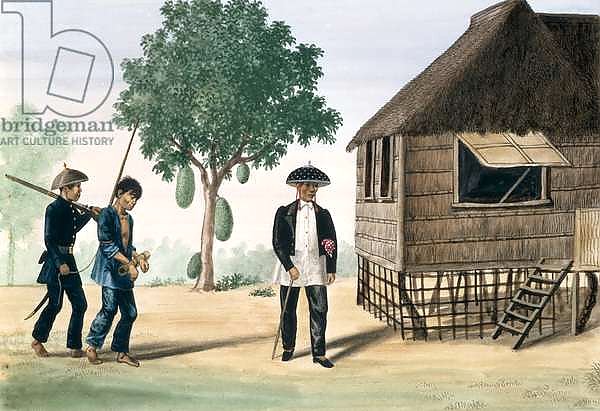 A Prisoner led off by a Policeman and a Councillor, from 'The Flebus Album of Views In and Around Manila', c.1845