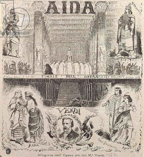 Poster advertising a performance of 'Aida' by Verdi, 1872