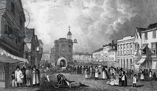 High Street, Maidstone, A Market Day, engraved by S. Lacey, published 1832
