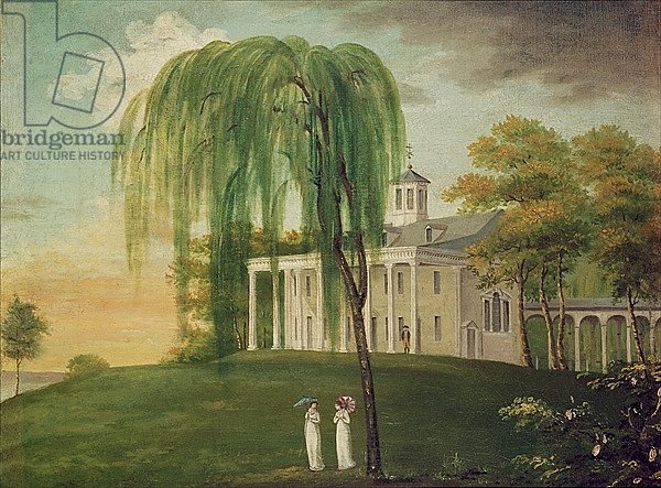 President George Washington on the porch of his house at Mount Vernon
