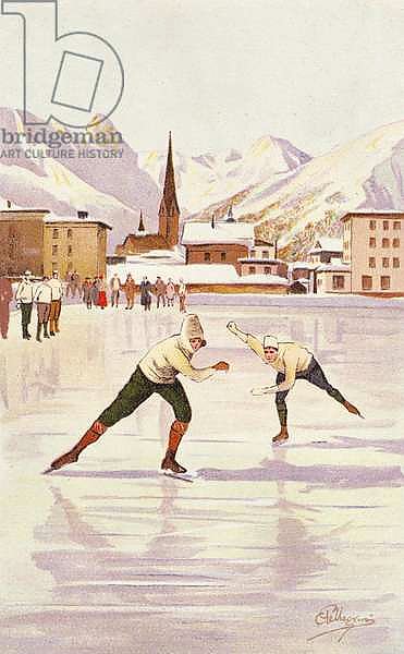 Skaters racing on the ice rink at Davos, Switzerland