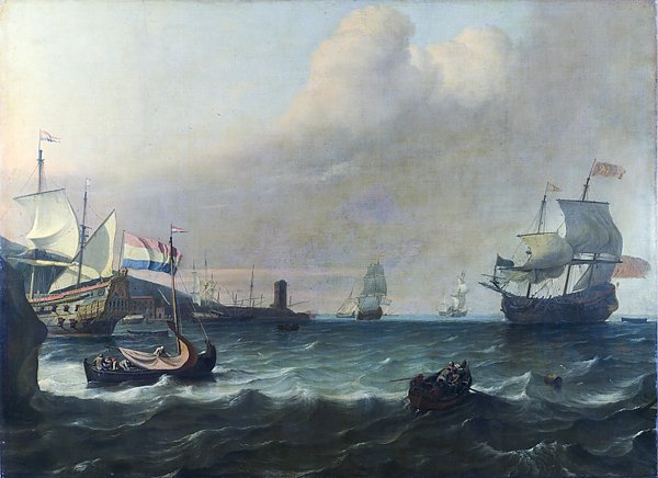 Голландский военный корабль, входящий в Среднеземноморской порт