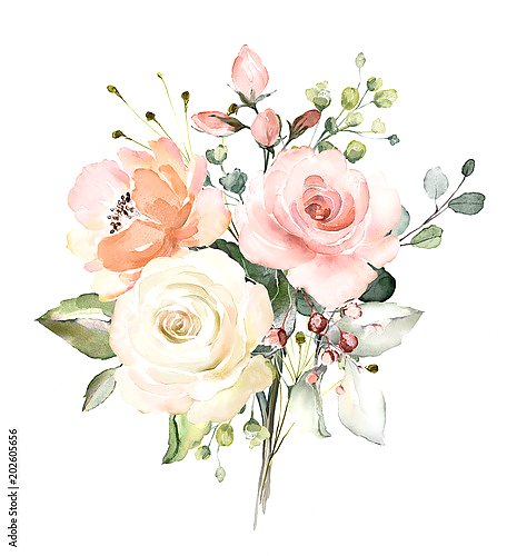 Акварельный букет бело-розовых роз