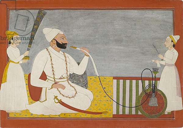 Raja Ajmat Dev of Mankot Smoking a Hookah, c.1730