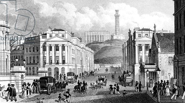 Waterloo Place, The National and Nelson's Monuments and Calton Hill, Edinburgh, 1829