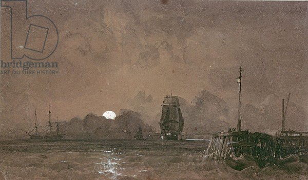 Sunderland Harbour: Moonlight, 19th century