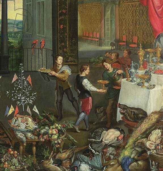 Allegory of Taste, detail of servers bringing wine, 1618