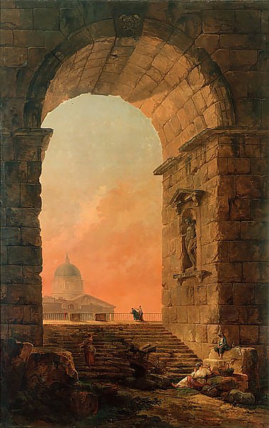 Пейзаж с аркой и куполом собора Святого Петра в Риме