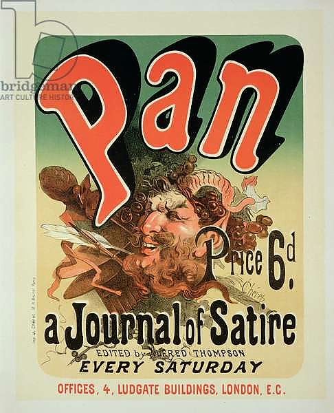Reproduction of a poster advertising 'Pan', a journal of satire, edited by Alfred Thompson