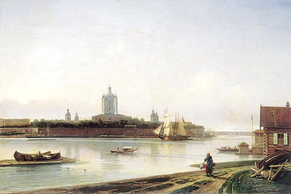 Вид Смольного монастыря с Большой Охты. 1870-е