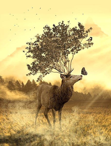 Сказочный олень с рогами-ветвями