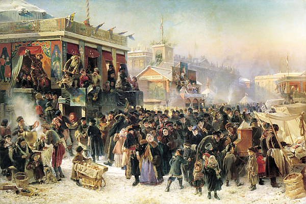 Народное гулянье во время Масленицы на Адмиралтейской площади в Петербурге. 1869