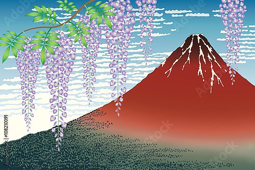 Цветы вистерии на фоне горы Фудзи