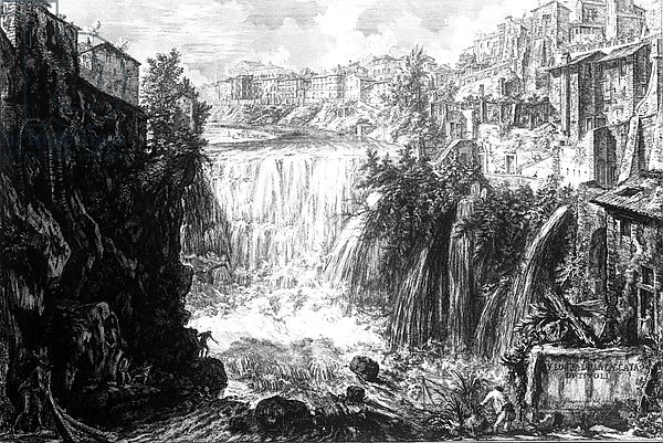 View of the Waterfall at Tivoli, from the 'Views of Rome' series, c.1760