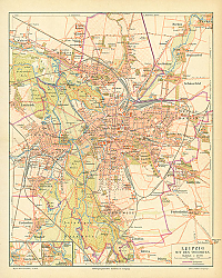 Постер Карта Лейпцига с пригородами, конец 19 в. 1