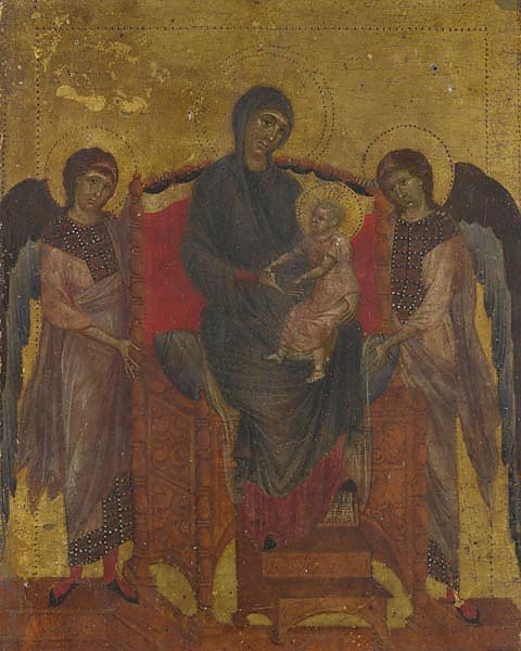 Дева Мария с ребенком, окруженная двумя ангелами