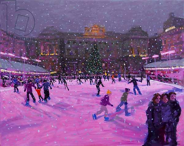 Christmas skating,Somerset House with pink lights.2014