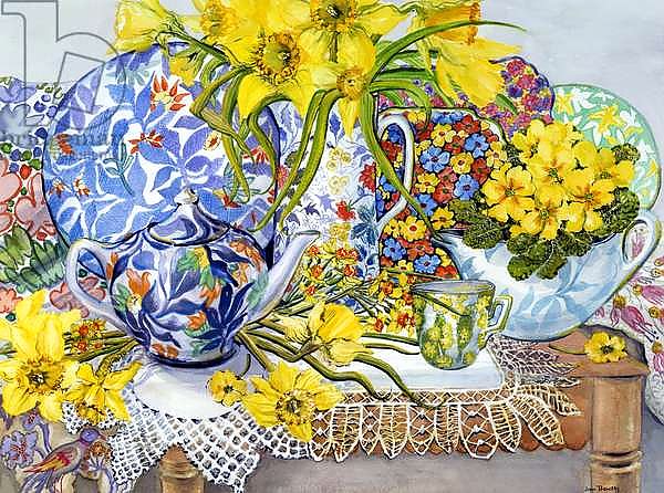 Daffodils, Antique Jugs, Plates, Textiles and Lace, 2012