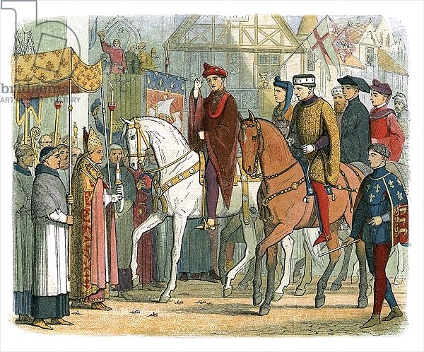 King Charles VI of France and Henry V welcomed by the clergy