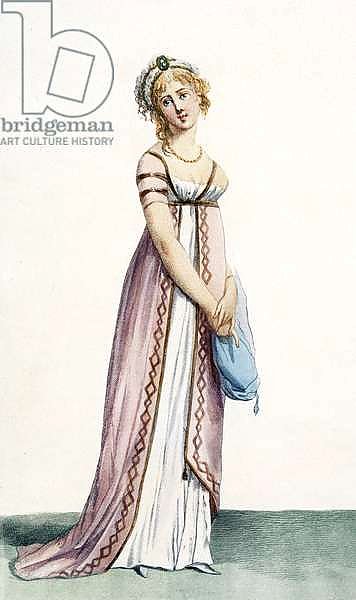A simply designed lady's ball dress, illustration from 'Journal des Dames et des Modes', 1799