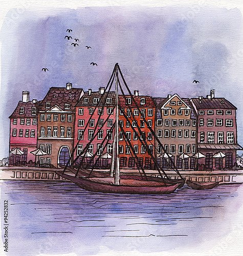 Постер Лодка на канале Амстердама