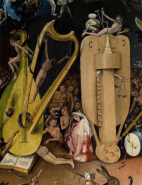 The Garden of Earthly Delights: Hell, detail of musical instuments, c.1500