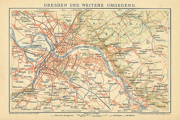 Карта Дрездена и близлежащих окрестностей, конец 19 в. 1
