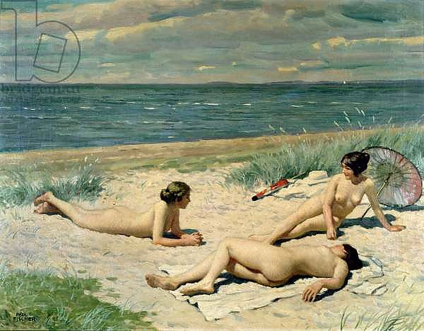 Nude bathers on the beach